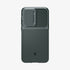 ACS05639 - Galaxy S23 Ultra Case Optik Armor in black showing the back with lens protector slot open